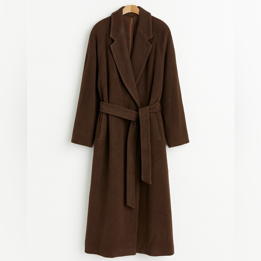 Les Copains | Brown Vintage Made in Italy Wool Textured Herringbone Coat L/XL - Picture 1 of 17